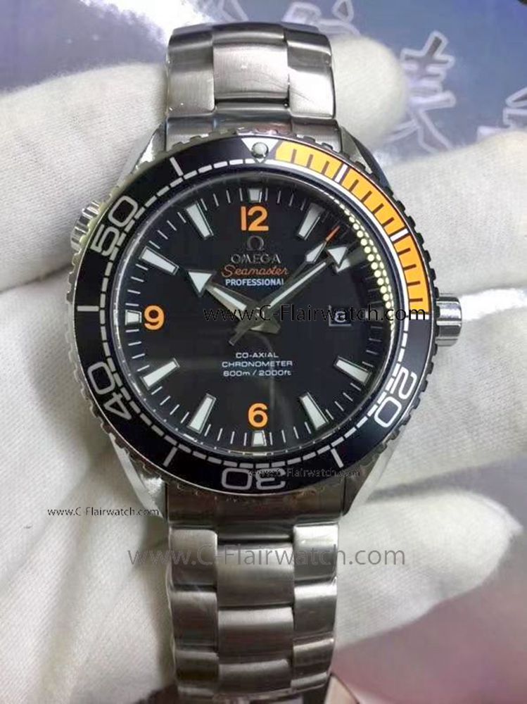 Fake Omega Planet Ocean Automatic Watch SS Black Dial 44mm